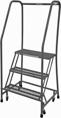 Cotterman - 60" 3 Step Rolling Warehouse Ladder - Rolling Safety Ladder, 450 Lb Capacity, 30" Platform Height, 30" Base Width x 30" Base Depth, Expanded Metal Tread - Exact Tooling