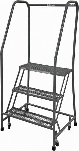 Cotterman - 60" 3 Step Rolling Warehouse Ladder - Rolling Safety Ladder, 450 Lb Capacity, 30" Platform Height, 20" Base Width x 26" Base Depth, Expanded Metal Tread - Exact Tooling