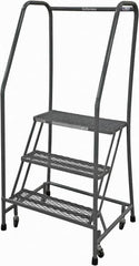 Cotterman - 60" 3 Step Rolling Warehouse Ladder - Rolling Safety Ladder, 450 Lb Capacity, 30" Platform Height, 20" Base Width x 26" Base Depth, Expanded Metal Tread - Exact Tooling