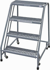 Cotterman - 40" 4 Step Rolling Warehouse Ladder - Rolling Safety Ladder, 450 Lb Capacity, 40" Platform Height, 30" Base Width x 31" Base Depth, Serrated Steel - Exact Tooling