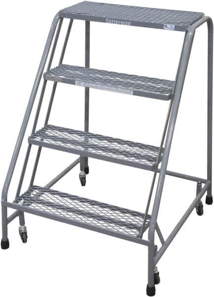 Cotterman - 40" 4 Step Rolling Warehouse Ladder - Rolling Safety Ladder, 450 Lb Capacity, 40" Platform Height, 30" Base Width x 31" Base Depth, Perforated Tread - Exact Tooling