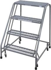 Cotterman - 40" 4 Step Rolling Warehouse Ladder - Rolling Safety Ladder, 450 Lb Capacity, 40" Platform Height, 30" Base Width x 31" Base Depth, Perforated Tread - Exact Tooling