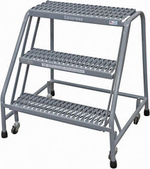 Cotterman - 30" 3 Step Rolling Warehouse Ladder - Rolling Safety Ladder, 450 Lb Capacity, 30" Platform Height, 30" Base Width x 26" Base Depth, Serrated Steel - Exact Tooling