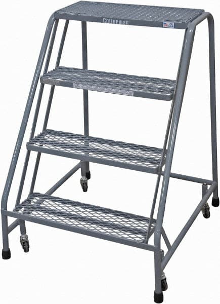 Cotterman - 40" 4 Step Rolling Warehouse Ladder - Rolling Safety Ladder, 450 Lb Capacity, 40" Platform Height, 30" Base Width x 31" Base Depth, Expanded Metal Tread - Exact Tooling