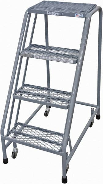 Cotterman - 40" 4 Step Rolling Warehouse Ladder - Rolling Safety Ladder, 450 Lb Capacity, 40" Platform Height, 20" Base Width x 31" Base Depth, Expanded Metal Tread - Exact Tooling