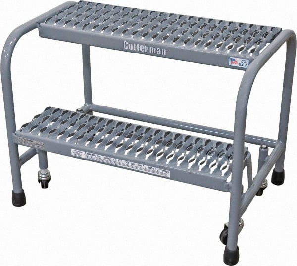 Cotterman - 20" 2 Step Rolling Warehouse Ladder - Rolling Safety Ladder, 450 Lb Capacity, 20" Platform Height, 26" Base Width x 19" Base Depth, Serrated Steel - Exact Tooling