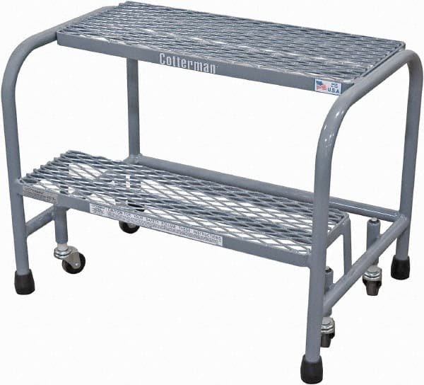 Cotterman - 20" 2 Step Rolling Warehouse Ladder - Rolling Safety Ladder, 450 Lb Capacity, 20" Platform Height, 26" Base Width x 19" Base Depth, Expanded Metal Tread - Exact Tooling