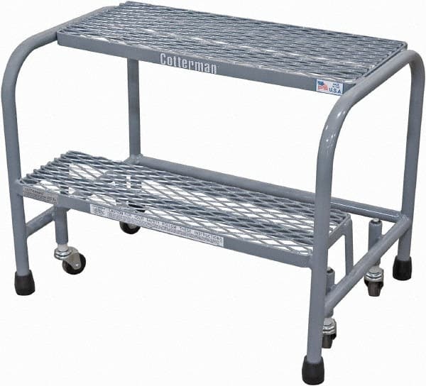Cotterman - 20" 2 Step Rolling Warehouse Ladder - Rolling Safety Ladder, 450 Lb Capacity, 20" Platform Height, 18" Base Width x 19" Base Depth, Expanded Metal Tread - Exact Tooling