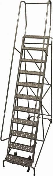Cotterman - 140" 11 Step Rolling Warehouse Ladder - Rolling Safety Ladder, 450 Lb Capacity, 110" Platform Height, 32" Base Width x 91" Base Depth, Perforated Tread - Exact Tooling
