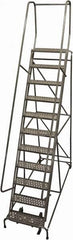 Cotterman - 140" 11 Step Rolling Warehouse Ladder - Rolling Safety Ladder, 450 Lb Capacity, 110" Platform Height, 32" Base Width x 91" Base Depth, Perforated Tread - Exact Tooling