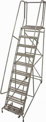 Cotterman - 130" 10 Step Rolling Warehouse Ladder - Rolling Safety Ladder, 450 Lb Capacity, 100" Platform Height, 32" Base Width x 84" Base Depth, Perforated Tread - Exact Tooling