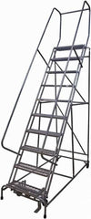 Cotterman - 130" 10 Step Rolling Warehouse Ladder - Rolling Safety Ladder, 450 Lb Capacity, 100" Platform Height, 32" Base Width x 84" Base Depth, Serrated Steel - Exact Tooling
