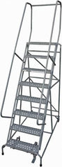 Cotterman - 110" 8 Step Rolling Warehouse Ladder - Rolling Safety Ladder, 450 Lb Capacity, 80" Platform Height, 32" Base Width x 58" Base Depth, Perforated Tread - Exact Tooling
