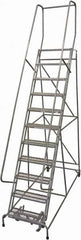 Cotterman - 140" 11 Step Rolling Warehouse Ladder - Rolling Safety Ladder, 450 Lb Capacity, 110" Platform Height, 32" Base Width x 78" Base Depth, Expanded Metal Tread - Exact Tooling