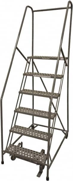 Cotterman - 90" 6 Step Rolling Warehouse Ladder - Rolling Safety Ladder, 450 Lb Capacity, 60" Platform Height, 30" Base Width x 56" Base Depth, Perforated Tread - Exact Tooling