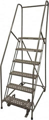 Cotterman - 90" 6 Step Rolling Warehouse Ladder - Rolling Safety Ladder, 450 Lb Capacity, 60" Platform Height, 30" Base Width x 56" Base Depth, Perforated Tread - Exact Tooling