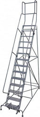 Cotterman - 182" 14 Step Rolling Warehouse Ladder - Rolling Safety Ladder, 450 Lb Capacity, 140" Platform Height, 42" Base Width x 101" Base Depth, Serrated Steel - Exact Tooling