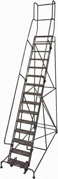 Cotterman - 192" 15 Step Rolling Warehouse Ladder - Rolling Safety Ladder, 450 Lb Capacity, 150" Platform Height, 42" Base Width x 108" Base Depth, Expanded Metal Tread - Exact Tooling