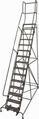 Cotterman - 192" 15 Step Rolling Warehouse Ladder - Rolling Safety Ladder, 450 Lb Capacity, 150" Platform Height, 42" Base Width x 108" Base Depth, Expanded Metal Tread - Exact Tooling