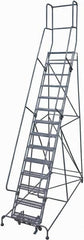 Cotterman - 182" 14 Step Rolling Warehouse Ladder - Rolling Safety Ladder, 450 Lb Capacity, 140" Platform Height, 42" Base Width x 101" Base Depth, Expanded Metal Tread - Exact Tooling
