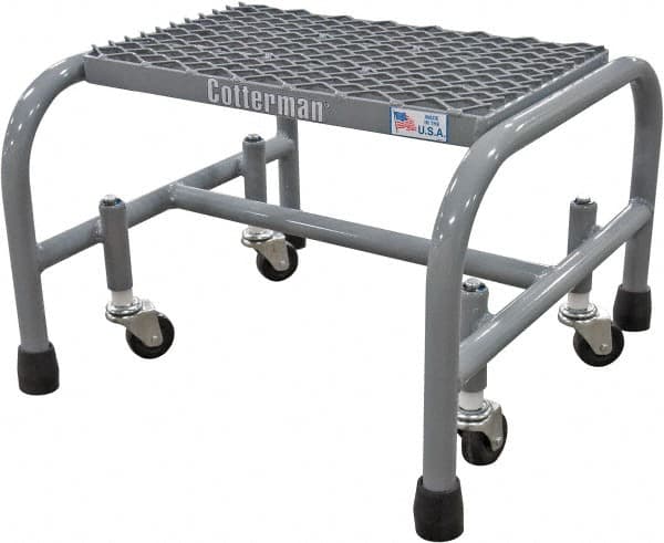 Cotterman - 12" 1 Step Rolling Warehouse Ladder - Rolling Safety Ladder, 450 Lb Capacity, 12" Platform Height, 18" Base Width x 19" Base Depth, Expanded Metal Tread - Exact Tooling