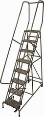 Cotterman - 110" 8 Step Rolling Warehouse Ladder - Rolling Safety Ladder, 450 Lb Capacity, 80" Platform Height, 24" Base Width x 71" Base Depth, Perforated Tread - Exact Tooling