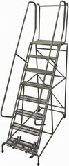 Cotterman - 110" 8 Step Rolling Warehouse Ladder - Rolling Safety Ladder, 450 Lb Capacity, 80" Platform Height, 32" Base Width x 71" Base Depth, Serrated Steel - Exact Tooling