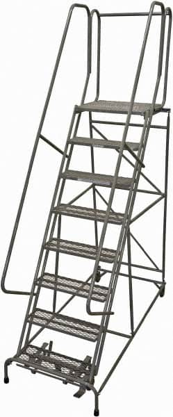Cotterman - 110" 8 Step Rolling Warehouse Ladder - Rolling Safety Ladder, 450 Lb Capacity, 80" Platform Height, 24" Base Width x 71" Base Depth, Serrated Steel - Exact Tooling