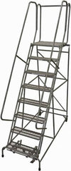 Cotterman - 110" 8 Step Rolling Warehouse Ladder - Rolling Safety Ladder, 450 Lb Capacity, 80" Platform Height, 24" Base Width x 71" Base Depth, Serrated Steel - Exact Tooling