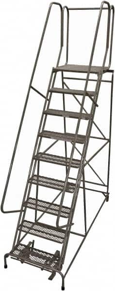 Cotterman - 120" 9 Step Rolling Warehouse Ladder - Rolling Safety Ladder, 450 Lb Capacity, 90" Platform Height, 24" Base Width x 61" Base Depth, Expanded Metal Tread - Exact Tooling
