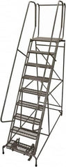 Cotterman - 120" 9 Step Rolling Warehouse Ladder - Rolling Safety Ladder, 450 Lb Capacity, 90" Platform Height, 24" Base Width x 61" Base Depth, Expanded Metal Tread - Exact Tooling