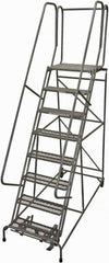 Cotterman - 110" 8 Step Rolling Warehouse Ladder - Rolling Safety Ladder, 450 Lb Capacity, 80" Platform Height, 24" Base Width x 71" Base Depth, Expanded Metal Tread - Exact Tooling