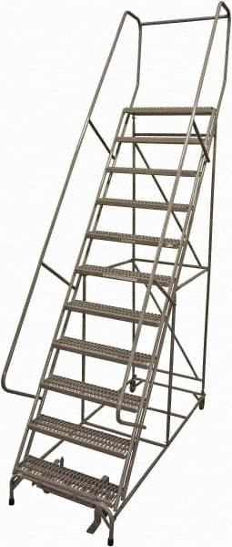 Cotterman - 140" 11 Step Rolling Warehouse Ladder - Rolling Safety Ladder, 450 Lb Capacity, 110" Platform Height, 32" Base Width x 81" Base Depth, Serrated Steel - Exact Tooling