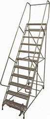 Cotterman - 140" 11 Step Rolling Warehouse Ladder - Rolling Safety Ladder, 450 Lb Capacity, 110" Platform Height, 32" Base Width x 81" Base Depth, Serrated Steel - Exact Tooling