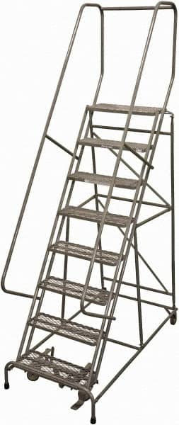 Cotterman - 110" 8 Step Rolling Warehouse Ladder - Rolling Safety Ladder, 450 Lb Capacity, 80" Platform Height, 24" Base Width x 61" Base Depth, Serrated Steel - Exact Tooling