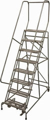 Cotterman - 110" 8 Step Rolling Warehouse Ladder - Rolling Safety Ladder, 450 Lb Capacity, 80" Platform Height, 24" Base Width x 61" Base Depth, Serrated Steel - Exact Tooling