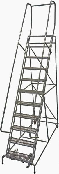 Cotterman - 140" 11 Step Rolling Warehouse Ladder - Rolling Safety Ladder, 450 Lb Capacity, 110" Platform Height, 32" Base Width x 91" Base Depth, Expanded Metal Tread - Exact Tooling