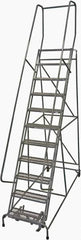 Cotterman - 140" 11 Step Rolling Warehouse Ladder - Rolling Safety Ladder, 450 Lb Capacity, 110" Platform Height, 32" Base Width x 91" Base Depth, Expanded Metal Tread - Exact Tooling