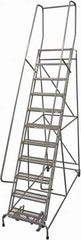 Cotterman - 140" 11 Step Rolling Warehouse Ladder - Rolling Safety Ladder, 450 Lb Capacity, 110" Platform Height, 32" Base Width x 81" Base Depth, Expanded Metal Tread - Exact Tooling