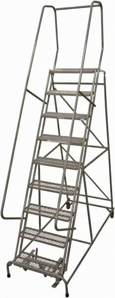 Cotterman - 120" 9 Step Rolling Warehouse Ladder - Rolling Safety Ladder, 450 Lb Capacity, 90" Platform Height, 32" Base Width x 67" Base Depth, Expanded Metal Tread - Exact Tooling