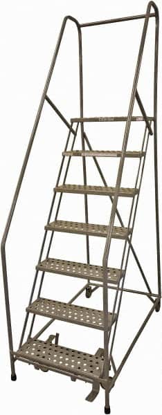 Cotterman - 100" 7 Step Rolling Warehouse Ladder - Rolling Safety Ladder, 450 Lb Capacity, 70" Platform Height, 24" Base Width x 63" Base Depth, Perforated Tread - Exact Tooling