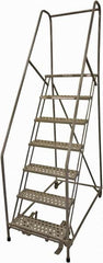 Cotterman - 100" 7 Step Rolling Warehouse Ladder - Rolling Safety Ladder, 450 Lb Capacity, 70" Platform Height, 24" Base Width x 63" Base Depth, Perforated Tread - Exact Tooling
