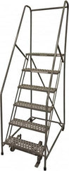 Cotterman - 90" 6 Step Rolling Warehouse Ladder - Rolling Safety Ladder, 450 Lb Capacity, 60" Platform Height, 30" Base Width x 56" Base Depth, Perforated Tread - Exact Tooling