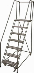 Cotterman - 100" 7 Step Rolling Warehouse Ladder - Rolling Safety Ladder, 450 Lb Capacity, 70" Platform Height, 24" Base Width x 63" Base Depth, Serrated Steel - Exact Tooling