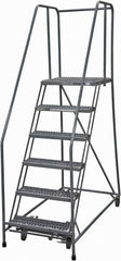 Cotterman - 90" 6 Step Rolling Warehouse Ladder - Rolling Safety Ladder, 450 Lb Capacity, 60" Platform Height, 24" Base Width x 56" Base Depth, Serrated Steel - Exact Tooling