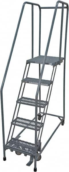Cotterman - 80" 5 Step Rolling Warehouse Ladder - Rolling Safety Ladder, 450 Lb Capacity, 50" Platform Height, 30" Base Width x 50" Base Depth, Serrated Steel - Exact Tooling