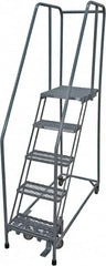 Cotterman - 80" 5 Step Rolling Warehouse Ladder - Rolling Safety Ladder, 450 Lb Capacity, 50" Platform Height, 30" Base Width x 50" Base Depth, Serrated Steel - Exact Tooling