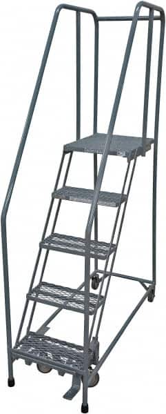 Cotterman - 80" 5 Step Rolling Warehouse Ladder - Rolling Safety Ladder, 450 Lb Capacity, 50" Platform Height, 20" Base Width x 50" Base Depth, Serrated Steel - Exact Tooling