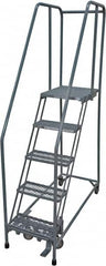 Cotterman - 80" 5 Step Rolling Warehouse Ladder - Rolling Safety Ladder, 450 Lb Capacity, 50" Platform Height, 20" Base Width x 50" Base Depth, Serrated Steel - Exact Tooling