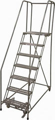 Cotterman - 100" 7 Step Rolling Warehouse Ladder - Rolling Safety Ladder, 450 Lb Capacity, 70" Platform Height, 30" Base Width x 63" Base Depth, Expanded Metal Tread - Exact Tooling